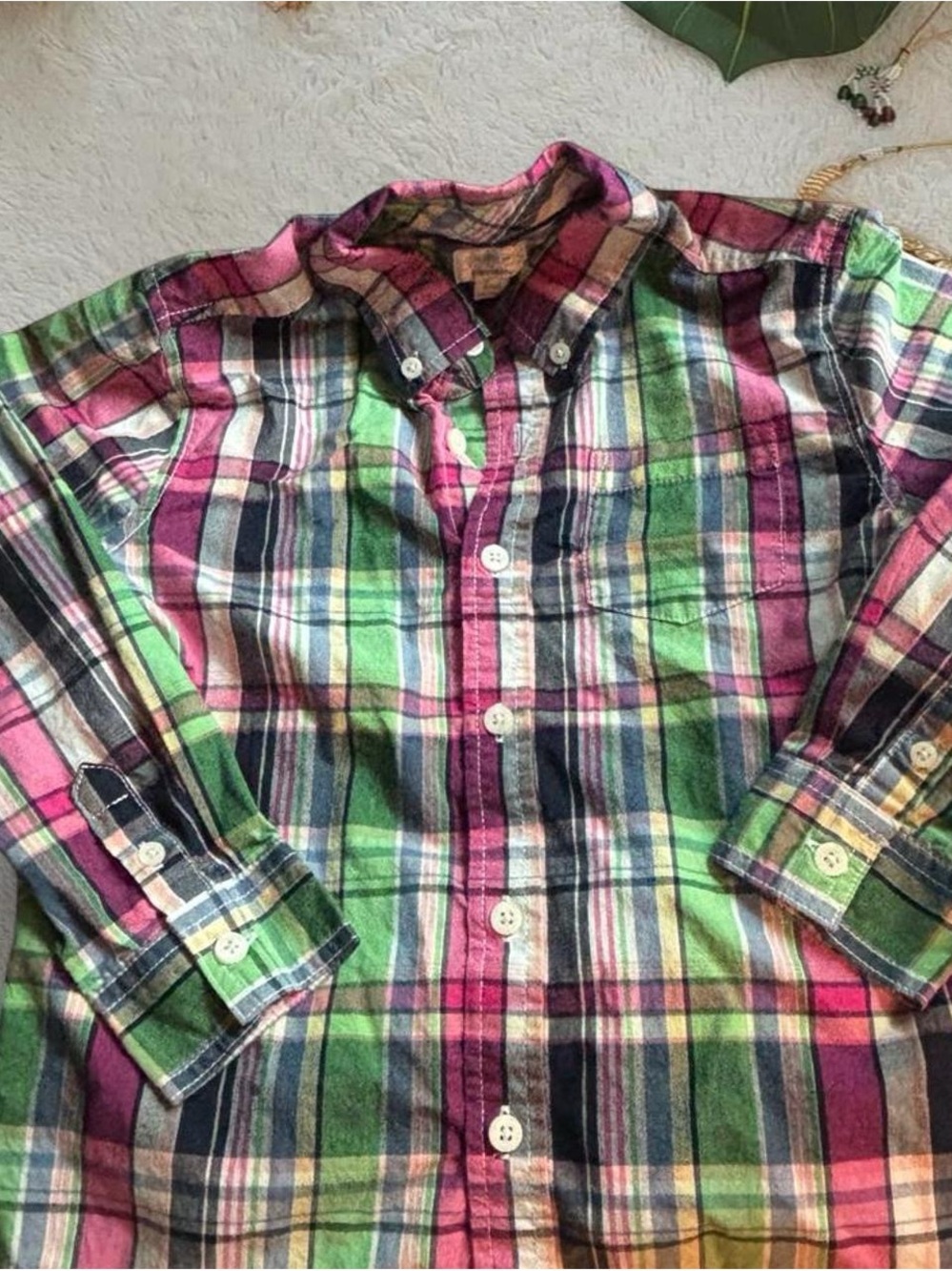 Gymboree Plaid Button-Down Shirt in Pink, Green, Navy